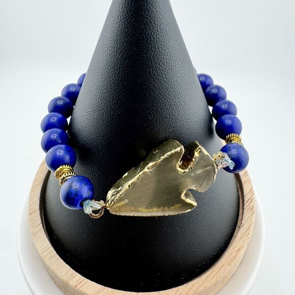 Vintage Lapis Lazuli Bead Arrowhead Clear Quartz Bracelet Stretch Retro - Picture 4 of 6